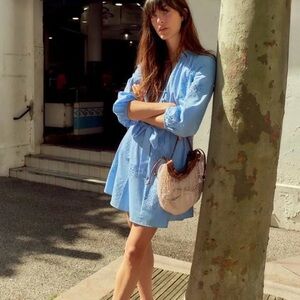 Zara Sky Blue Patterned Dress